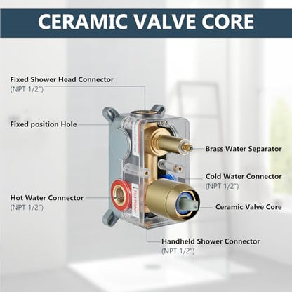 Aolemi Shower Faucet Set with Handheld Brushed Gold 8 Inch Head | Pressure Balance Shower Valve and Trim Kit,SUS304 Rain Head and Handle System,All Metal,Wall Mount,Bathroom,Handheld Spray - color: Gold, size: 8 Inch Wall Mount Shower Head