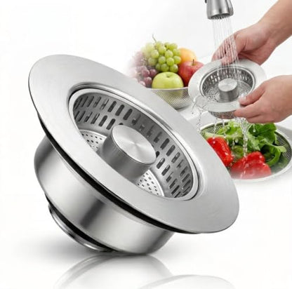 Kitchen Sink Drain Strainer and Stopper Combo, 304 Stainless Steel, 4.25 Inch, Detachable Basket, 2 Pack