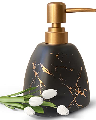 Ceramic Soap Dispenser for Bathroom Black Soap Dispenser for Kitchen Dish Soap Dispenser with Marble Pattern Liquid Hand Soap Dispenser Pump Bottle (Pyramid Black Marble Bottle) - color: Pyramid Black Marble Bottle