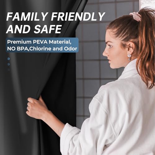 AmazerBath Black Shower Curtain Liner Plastic 78 Inches Long, Premium PEVA Shower Curtain Long Heavy Duty 8G, Weighted Shower Curtains for Bathroom with 3 Big Stones and 12 Grommets, 72x78 Inches - color: Black, size: 72"W x 78"L (Pack of 1)
