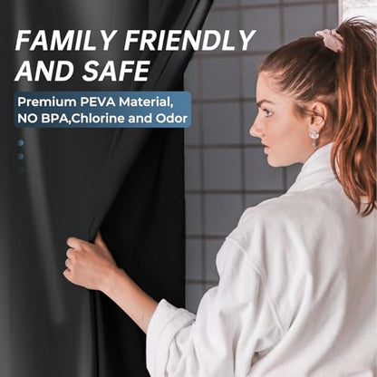 AmazerBath Plastic Shower Curtain Liner, 72 x Inches EVA 8G Heavy Duty Black Waterproof Weighted Thick Bathroom with 3 Clear Weights and 12 Rustproof Grommet Holes - color: Black, size: 72"W x 72"L (Pack of 1)