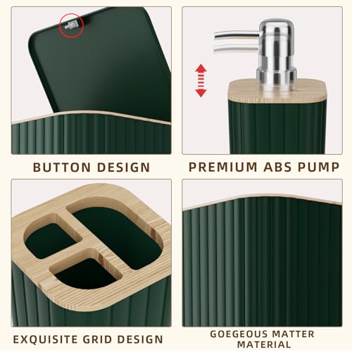 XLHOMO Bathroom Accessories Set - 25PC Green Bathroom Set, Bathroom Set with Shower Curtain and Rugs, Green Shower Curtain Set, Toilet Brush, Bathroom Trash Can - size: Bath Set+Shower Curtain+Rugs, style: Dark Green