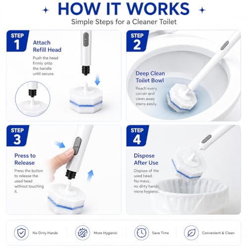 Disposable Toilet Bowl Brush and Holder Set – 40 Refills Included, No-Touch Toilet Wand Cleaning System, Toilet Brush & Holder for Bathroom, Hygienic Toilet Bowl Cleaner Starter Kit - size: 1 Brush + 40 Refills