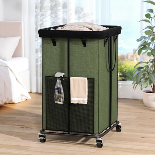 Laundry Hamper with Wheels, 150L Rolling Laundry Basket with Bag & Handles | Sturdy Metal Frame | Removable Bag | Large & Tall Dirty Clothes Hampers for Laundry Room, Bedroom, Dorm, Bathroom-Green - color: Green, size: 40GAL