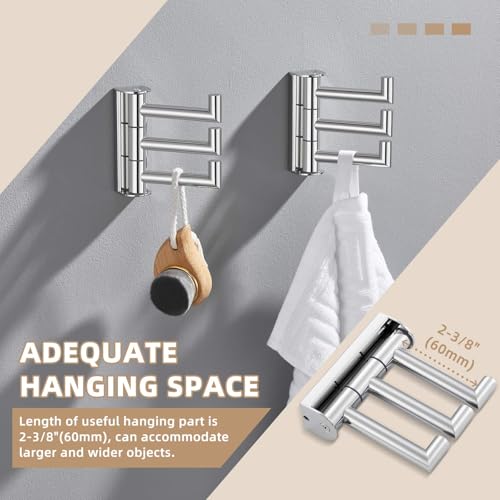 Suyar Swivel Towel Hook Polished Chrome, Bathroom Robe Holder with 3 Arms | 2 Pack, SUS304 Stainless Steel, Wall Mounted - color: Polished Chrome, size: 2 Pack