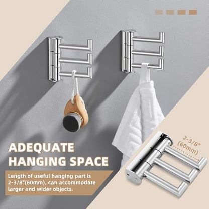 Suyar Swivel Towel Hook Polished Chrome, Bathroom Robe Holder with 3 Arms | 2 Pack, SUS304 Stainless Steel, Wall Mounted - color: Polished Chrome, size: 2 Pack