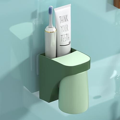 Magnetic Toothbrush Holder,sgzscl Flexible Wall Mounted Cup Water Drain Space Saving Storage Suction Organizer for Bathroom - color: Light Green