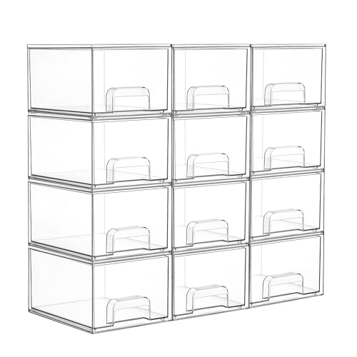 Vtopmart 12 Pack Small Clear Stackable Storage Drawers | Plastic Bins, Bathroom Makeup Organizer, For Vanity, Undersink, Kitchen Cabinets, Pantry, Home Organization - style: 12pack-Clear