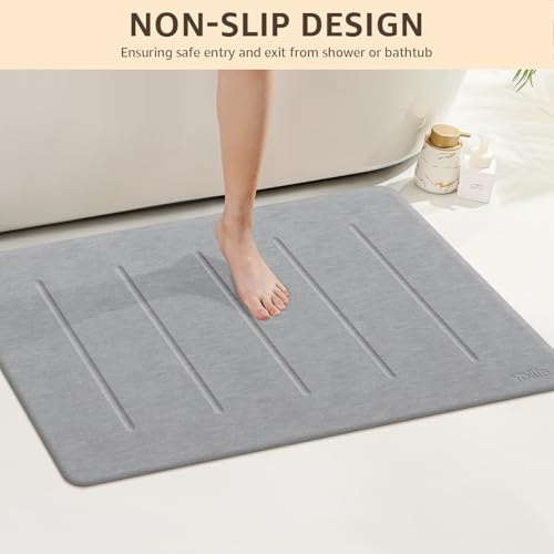 Yolife Stone Bath Mat Large, 32" x 20" Diatomaceous Earth Bath Mat for Bathroom, Super Absorbent Quick Drying Bathroom Stone Mat, Non-Slip Diatomite Shower Mat, Easy to Clean, Light Grey - color: Light Grey