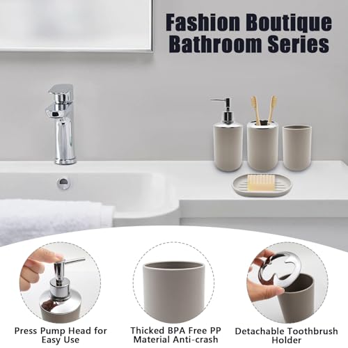 Bathroom Accessory Set, 4 pcs Shatter-Resistant Resin Bathroom Accessories Set Include Lotion Soap Dispenser Toothbrush Holder Soap Dish Modern Bathroom Decor, Gift for Home (Beige 4pcs) - style: Beige 4pcs