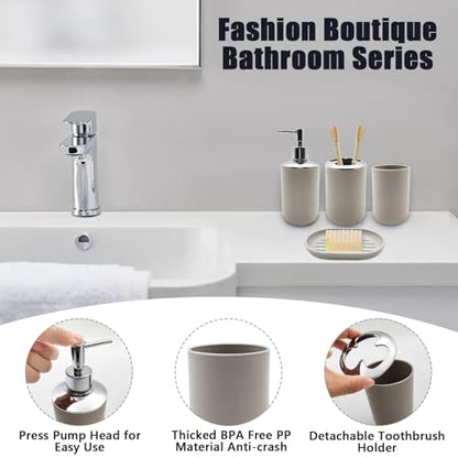 Bathroom Accessory Set, 4 pcs Shatter-Resistant Resin Bathroom Accessories Set Include Lotion Soap Dispenser Toothbrush Holder Soap Dish Modern Bathroom Decor, Gift for Home (Beige 4pcs) - style: Beige 4pcs
