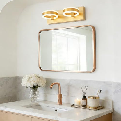 LED Bathroom Light Fixtures,15inch Gold Vanity Lights, Modern 2 Light Acrylic Wall Sconces, 350° Rotatable Wall Lighting Fixture Over Mirror - color: Gold, size: 2 Lights