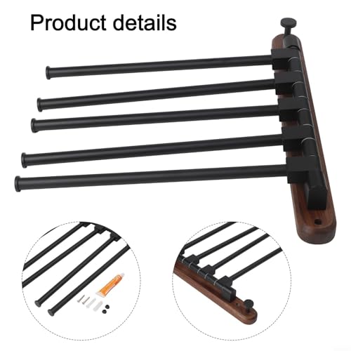 Wood Swivel Towel Rack Wall Mounted, 2-5 Arm Rotating Towel Bar Holder for Bathroom Kitchen, Rustproof Aluminum Alloy and Wood Towel Hanger Organizer(4) - size: 4