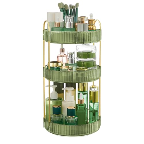 SONGMICS Makeup Organizer, 3-Tier Countertop, Customizable, Pale Green | Customizable skincare organizer countertop, round rotating, toiletries vanity organizer, lazy susan, gift UJKA011C01 - color: Pale Green, style: Round