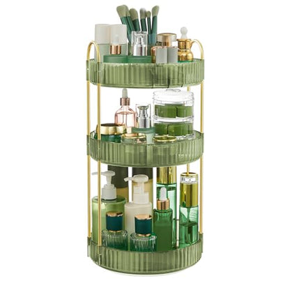 SONGMICS Makeup Organizer, 3-Tier Countertop, Customizable, Pale Green | Customizable skincare organizer countertop, round rotating, toiletries vanity organizer, lazy susan, gift UJKA011C01 - color: Pale Green, style: Round