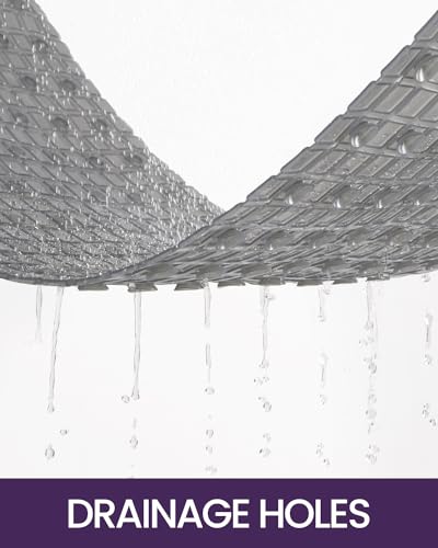 DEXI Bathtub Mat Non Slip, 39x16 Bath Tub Shower Floor Mats, Clear Grey | Extra Long Suction Cups, Drain Holes, Machine Washable for Tub Shower Floor Bathmat - color: Clear Gray