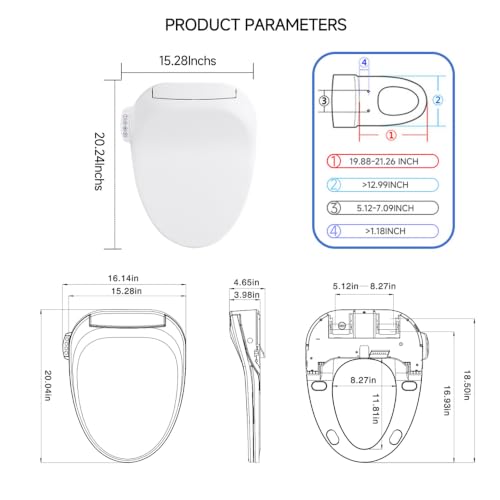 Electric Smart Bidet Toilet Seat, Heated Warm Water Wash, Remote | Multiple Cleaning Modes, Self-Cleaning Nozzle, Soft-Closing Lid, LED Night Light. Easy to Install. Fits Most Standard Toilets