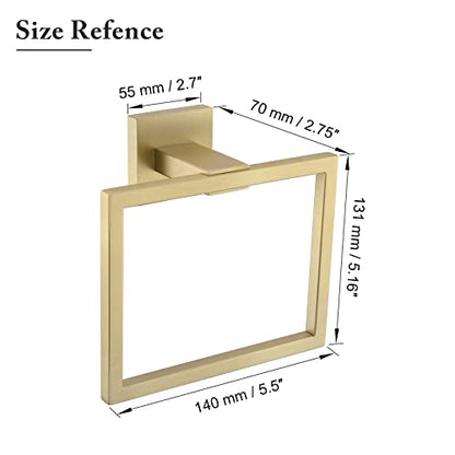 TQKAG Brushed Gold Towel Ring, Bathroom Hand Towel Holder, Wall Mount | 5.5 Inch, Square Gold Towel Ring, SUS304 Stainless Steel, Easy Installation, Bathroom Kitchen Entryway Vanity Sink - color: Brushed Gold