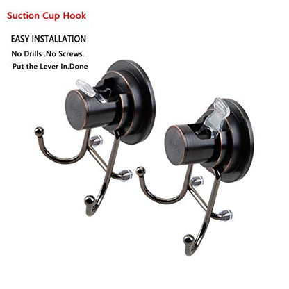 JiePai Suction Cup Hooks,Shower Bath Towel Holder 2 Pack,Oil Rubbed Bronze | Vacuum Suction Cup,No-Drill Wall Mount, Towel Rack Organizer, For Kitchen, Bathrobe, Loofah - color: Suction Cup Towel Hook(2 Packs)-Bronze