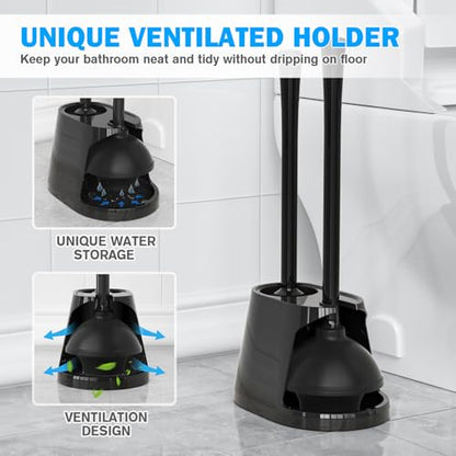 Toilet Plunger and Brush Set, Bowl Brush and Heavy Duty Toilet Plunger with Ventilated Holder, 2-in-1 Toilet Brush and Plunger Combo for 5.3-inch Toilet Drain Bathroom Deeply Cleaning - color: Style 4