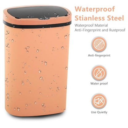 Automatic 13 Gallon Trash Can,Soft Close Large Garbage Can with Lid,Indoor Smart Trashcans for Kitchen,Waterproof Trashcans for Kitchen,Touch-Free Trash Can,Peach Pink - color: Pink, style: 1 piece