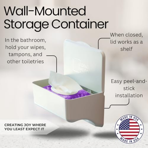 Bathroom Wipes Holder Dispenser with Shelf – Restroom Organizer & Wipe Holder for Bathroom – Tool Free Wall Mounted Baby Wipe Holder White, 1 Pack - color: White 1 Pack