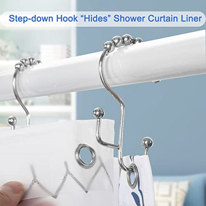 Shower Curtain Rings, SUTINE Shower Curtain Hooks, Stainless Steel Sliver Shower Curtain Hooks Rust Proof, Easy Sliding Double Shower Hooks for Shower Curtains & Liners, 12 Pcs (Chrome) - color: Chrome