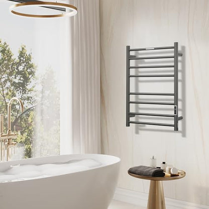 Electric Heated Towel Warmer - Wall Mounted Bathroom Towel Rack, Plug-in Design & Brushed Stainless Steel Finish 8 Bar Gunmetal with Timer & Temperature Control - color: Gunmetal With Timer 8 Bar Etw44-2, size: 8 Bar