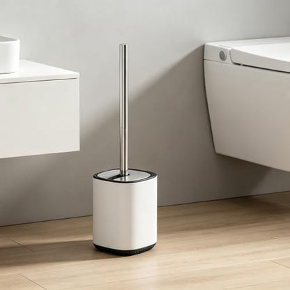 Toilet Brush and Holder Set Toilet Bowl Brush Stainless Steel Automatic Open lid Toilet Bowl Cleaner Brush Set Toilet Scrubber Kit Toilet Cleaning Brush for Bathroom - color: White