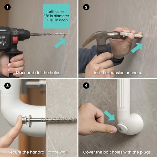 R&T 18" Bathroom Grab Bar for Shower & Bathtub, Anti-Slip Textured PP Grip, Heavy Duty Support Rail Safety Handrail for Seniors, Elderly, Disabled & Injury Recovery