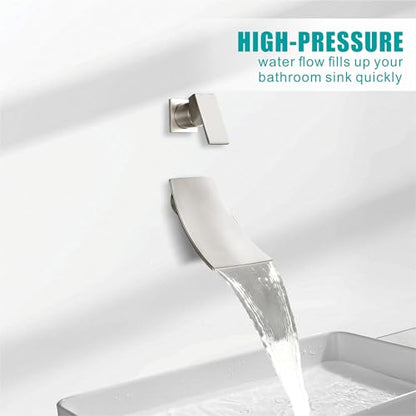 SKOWLL Wall Mount Bathroom Faucet, Brushed Nickel Bathtub Waterfall Sink Faucets, Single Handle Bathroom Lavatory Faucet - color: Brushed Nickel