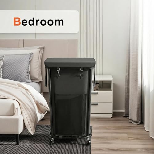 Laundry Basket with Lid and Wheels Rolling Laundry Basket, Removable Laundry Bag Design for Daily Use in Bathrooms and Laundry Rooms (Cover Black, 160L) - color: Cover Black