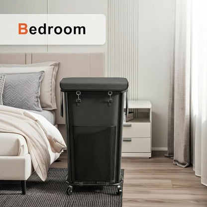 Laundry Basket with Lid and Wheels Rolling Laundry Basket, Removable Laundry Bag Design for Daily Use in Bathrooms and Laundry Rooms (Cover Black, 160L) - color: Cover Black