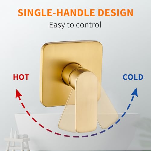 Brushed Gold Shower Faucet Single Function Trim Kit with Rough-in Valve Set Bath Rainfall Shower System 8inch Square Stainless Steel Metal Shower Head - color: Brushed Gold