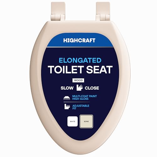 HIGHCRAFT Premium Elongated Toilet Seat with Slow-Close Design & Adjustable Hinges - Molded Wood Toilet Seat - Fits Standard Elongated Toilets - Oval Seat in Bone/Beige - color: Bone, size: Elongated