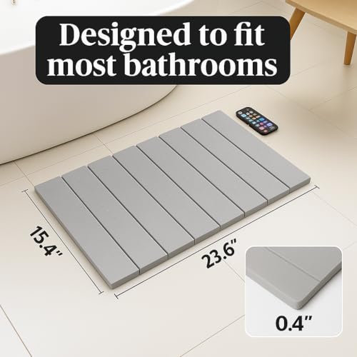 Foldable Stone Bath Mat for Bathroom, Diatomaceous Earth, 24" x 16", 1 Pack | Absorbs Water in Seconds, Easy & Compact Storage, For Bathrooms, Kitchens, Pet Areas, Includes Safety Mat & Sanding Tool - style: Roll-up/Foldable