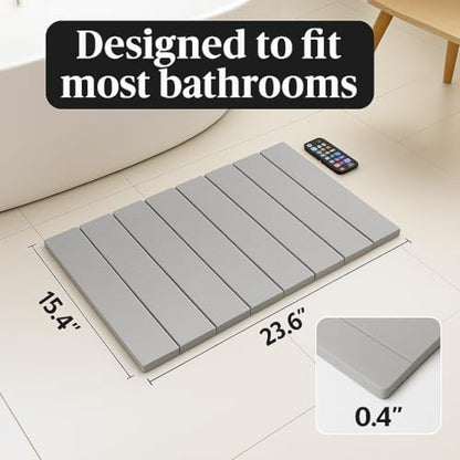 Foldable Stone Bath Mat for Bathroom, Diatomaceous Earth, 24" x 16", 1 Pack | Absorbs Water in Seconds, Easy & Compact Storage, For Bathrooms, Kitchens, Pet Areas, Includes Safety Mat & Sanding Tool - style: Roll-up/Foldable
