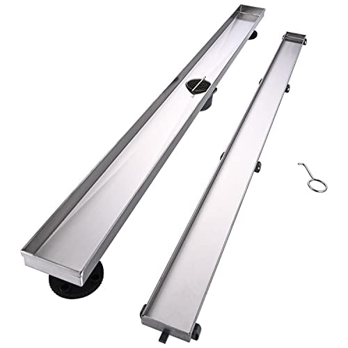 AVSIILE Linear Shower Floor Drain, 40 Inch Brushed Nickel 304 Stainless Steel Bathroom Drains Kit, Rectangular Shower Trench Drain with Reversable Tile-in Pattern Drain Cover & Hair Catcher - color: Brushed Stainless, size: 40 Inch