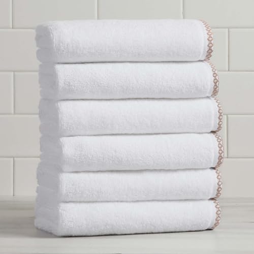 Great Bay Home White/Rosewood Hand Towel Set - Ultra-Soft Cotton, Boho-Chic Border Design - 6 Hand Towels (28" x 16") - Absorbent, Quick-Dry, Lightweight Bathroom Towels - color: White / Rosewood, size: Hand Towel (Pack of 6)