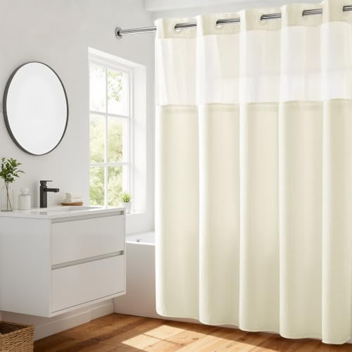 RiverDream Heavyweight Waffle No Hook Shower Curtain with Liner,Cream,71x74 | Dotted Waffle,Snap-in Liner,Heavy Duty,Quick Dry,Mesh Top Window,With Bottom Magnets,Hotel-Grade,Washable,Standard Size - color: Cream, size: 71"W x 74"L (Pack of 1)