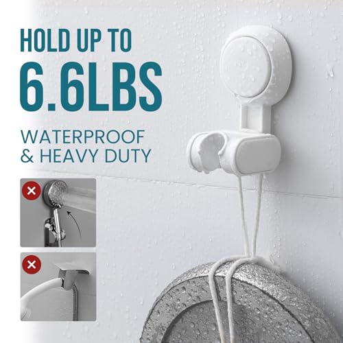 TAILI Shower Head Holder Suction,Adjustable Height & Angle,Universal,White | bathroom handheld shower wand bracket,no-drill removable waterproof,round,plastic,wall mounted,kids,pets,4.5" - color: Light White, size: Round