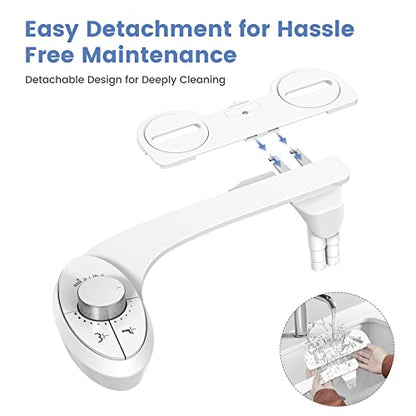 Ultra-Slim Bidet Attachment for Toilet - Effortless Non-Electric Self-Cleaning Dual Retractable Nozzles Bidets Toilet Seat, Adjustable Water Pressure Fresh Water Sprayer Baday