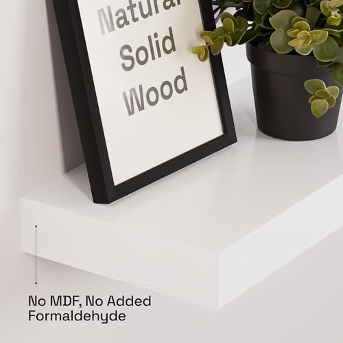 Solid Wood Floating Shelves for Wall 12 Inch White, Small Wooden Shelf | Real Wood, Wall Mounted, Thick, Rustic, Bedroom Kitchen Bathroom Living Room, White Finish, 12W × 6.7D, Set of 2 - color: White, size: 12 Inch