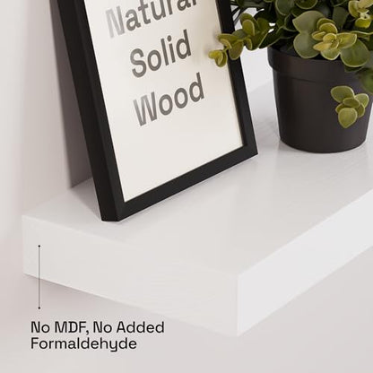 Solid Wood Floating Shelves for Wall 12 Inch White, Small Wooden Shelf | Real Wood, Wall Mounted, Thick, Rustic, Bedroom Kitchen Bathroom Living Room, White Finish, 12W × 6.7D, Set of 2 - color: White, size: 12 Inch