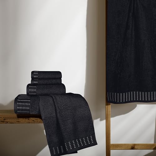 Ultra Soft 6 Pack Cotton Towel Set, Contains 2 Bath Towels 28x55 inch, 2 Hand Towels 16x24 inch & 2 Wash Cloths 12x12 inch, Ideal Everyday use, Compact & Lightweight - Black - color: Black, size: 6 Pack Set