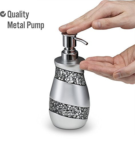 Creative Scents Silver Mosaic 6 Piece Bathroom Accessories Set | Includes Trash can, Tissue Box Cover, Soap Dispenser, Toothbrush Holder, Tumbler Cup & Soap Dish