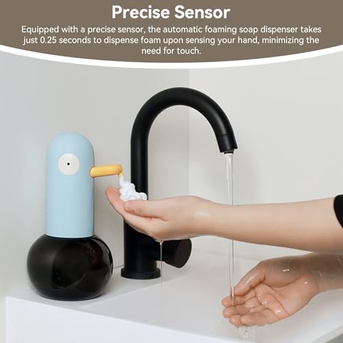 Cute Duck Automatic Foam Soap Dispenser, USB Rechargeable Touchless Hand Soap Dispenser Hand- Free Shampoo Dispensers for Bathroom, Kitchen Countertop, Preschool, 13.5oz