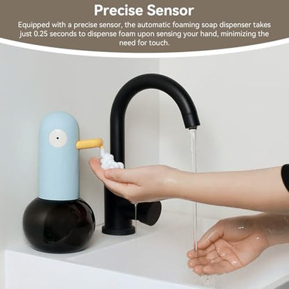 Cute Duck Automatic Foam Soap Dispenser, USB Rechargeable Touchless Hand Soap Dispenser Hand- Free Shampoo Dispensers for Bathroom, Kitchen Countertop, Preschool, 13.5oz