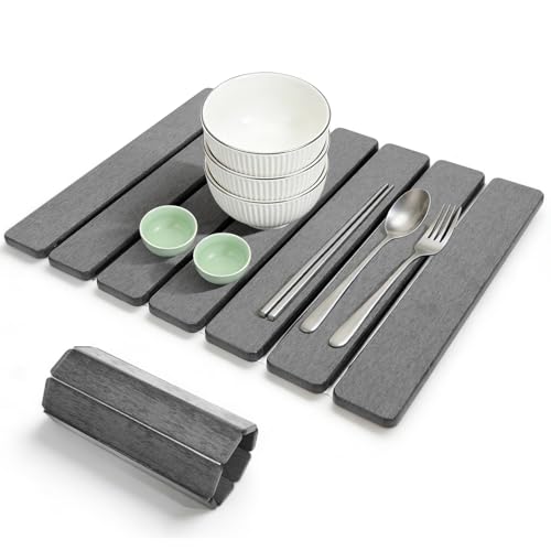 Stone Drying Mat 16" x 12" , HQAUT Quick Dry Dish Drying Mat for Kitchen Counter, Foldable Diatomaceous Earth Mats, Fast Drying Stone Pad for Bath Kitchen