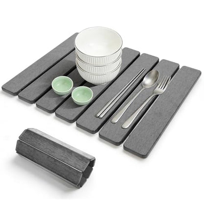 Stone Drying Mat 16" x 12" , HQAUT Quick Dry Dish Drying Mat for Kitchen Counter, Foldable Diatomaceous Earth Mats, Fast Drying Stone Pad for Bath Kitchen